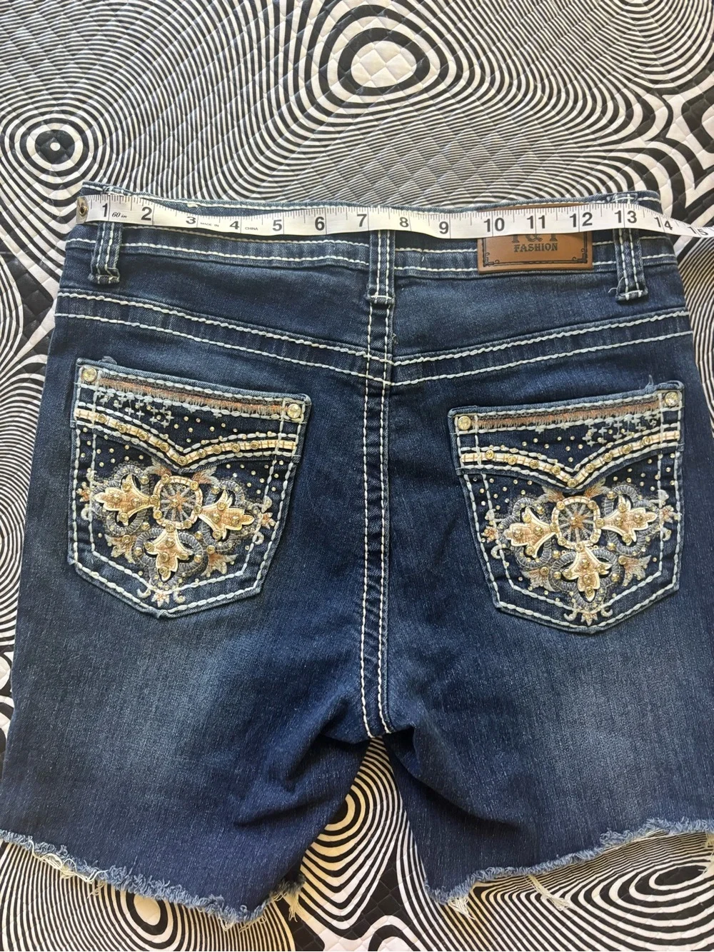 Women's Embroidered Dark Blue Denim Shorts